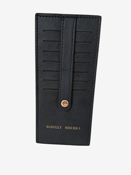 Badgley Mischka Other - Badgley Mischka Black Leather Slim Card Holder Wallet Gold Logo Snap Closure